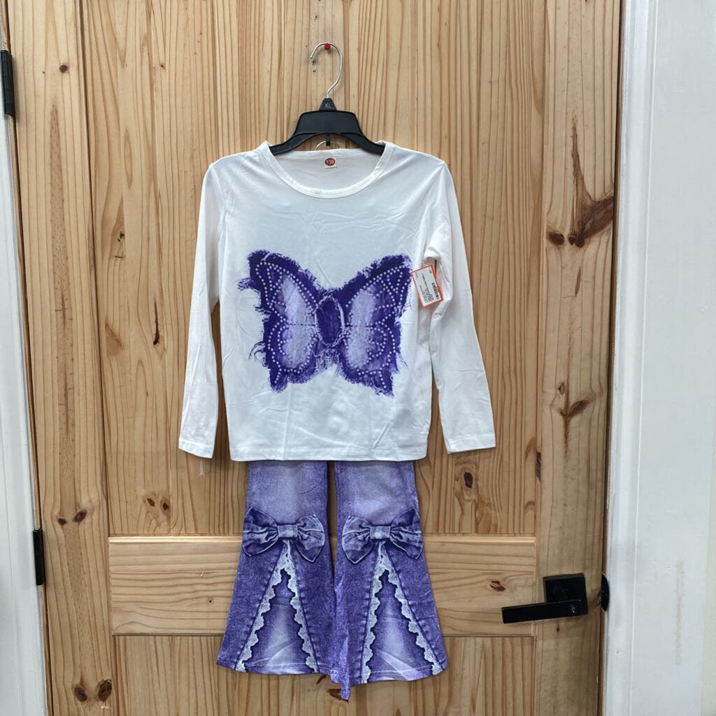 GIRLS 2PC ET PURPLE/WHITE W/BUTTERFLY 130 6/7