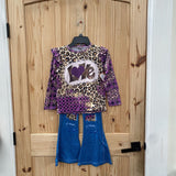 GIRLS LOVE 2PC SET PURPLE/LEOPARD/DENIM 7 SPW