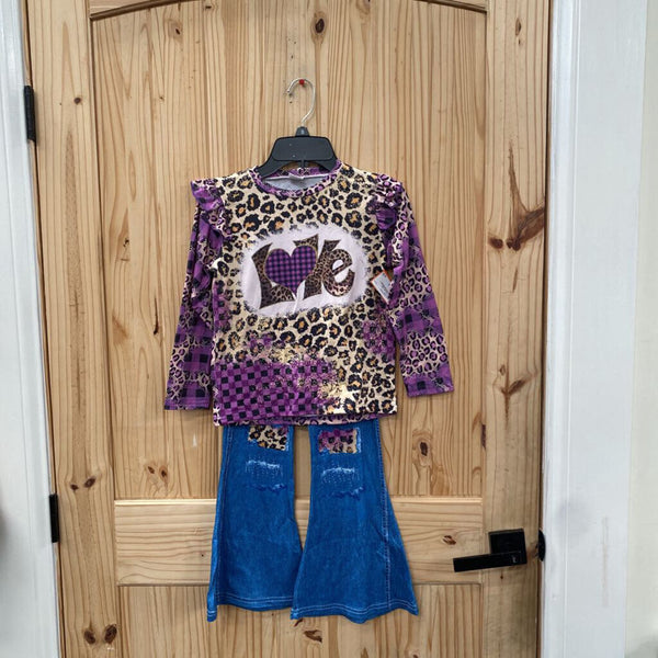 GIRLS LOVE 2PC SET PURPLE/LEOPARD/DENIM 7 SPW
