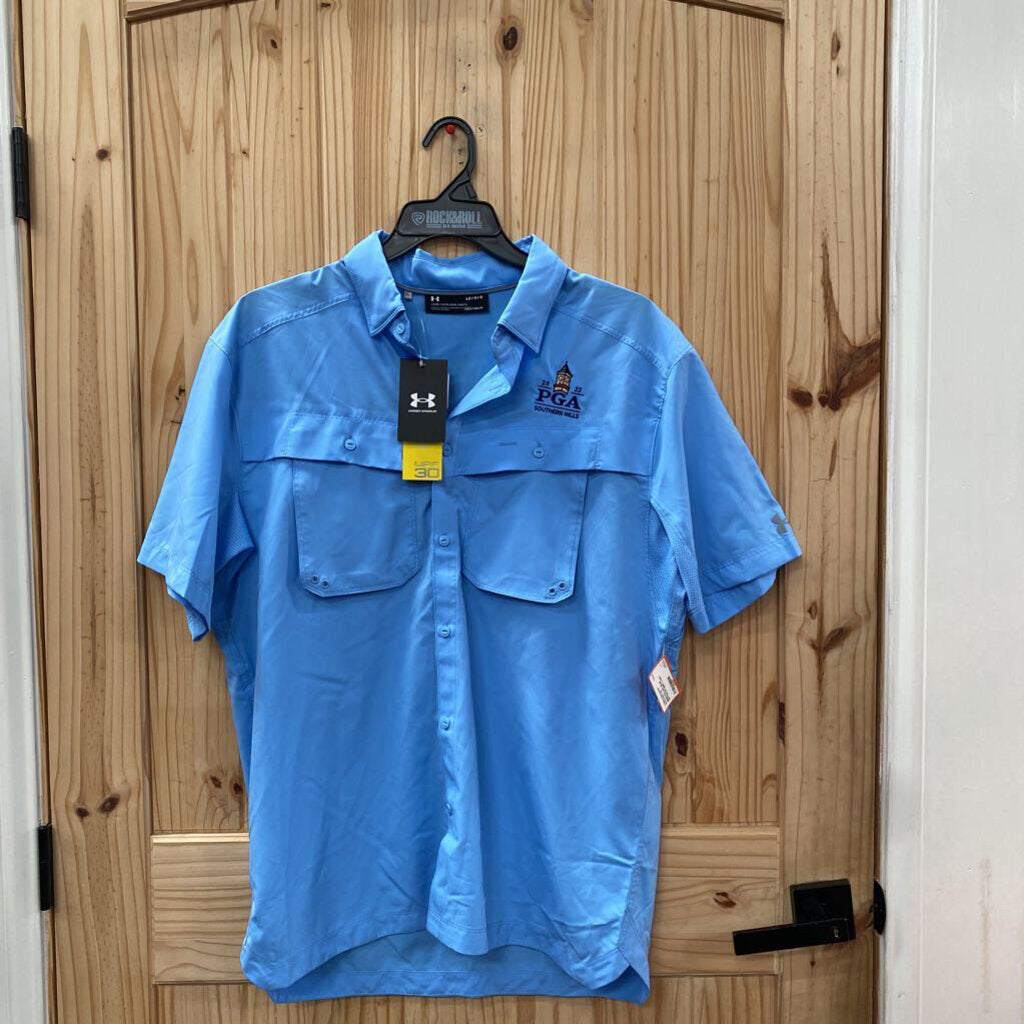 MENS PGA SKY BLUE BUTTON UP SHIRT L NWT