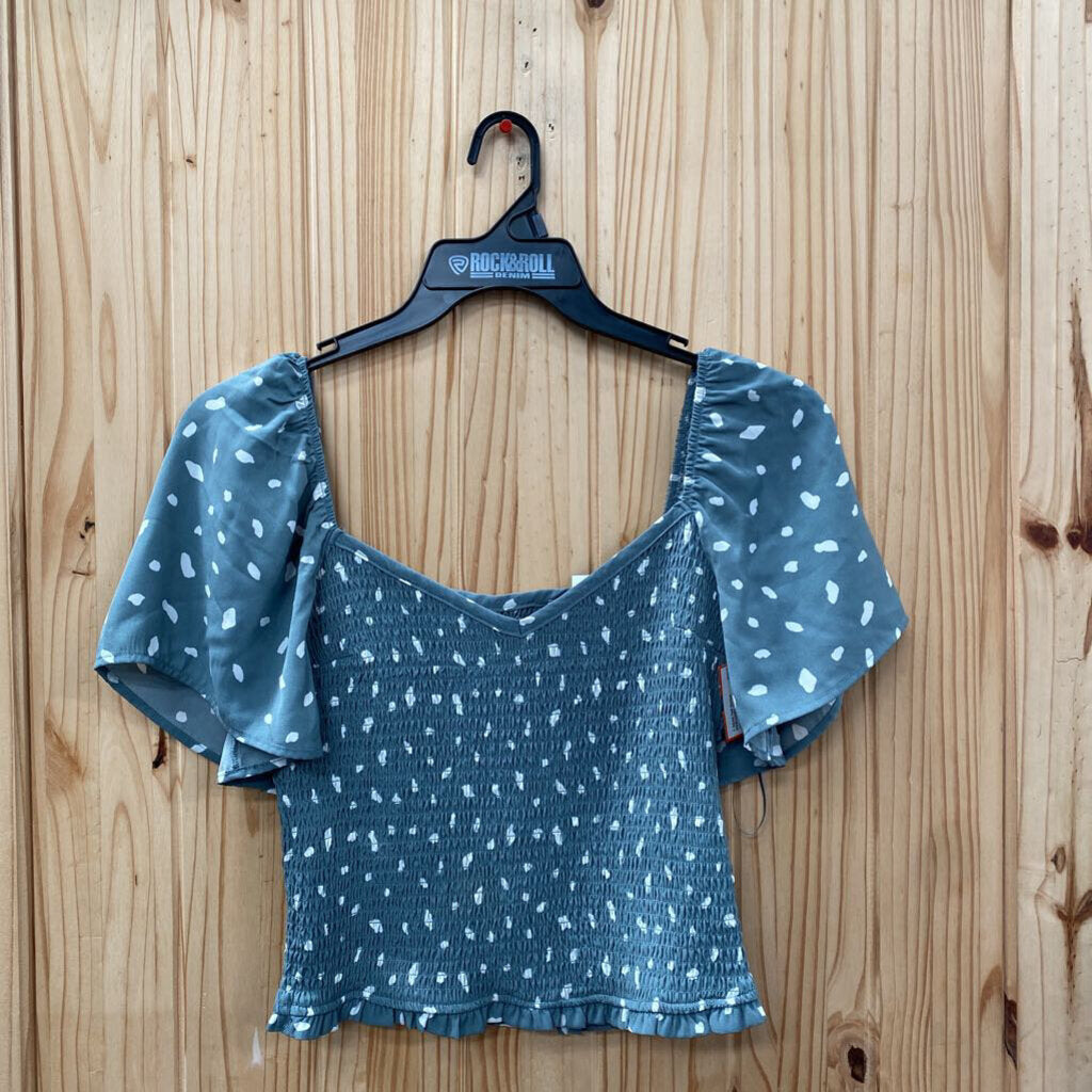 WOMENS ABERCROMBIE & FITCH TEAL/WHITE CASUAL TOP S NWT