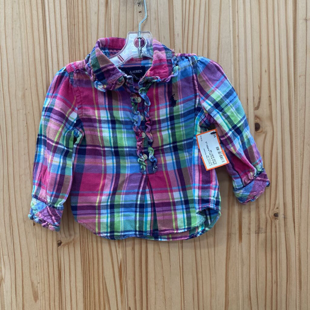 GIRLS RALPH LAUREN LS PLAID SHIRT 9M