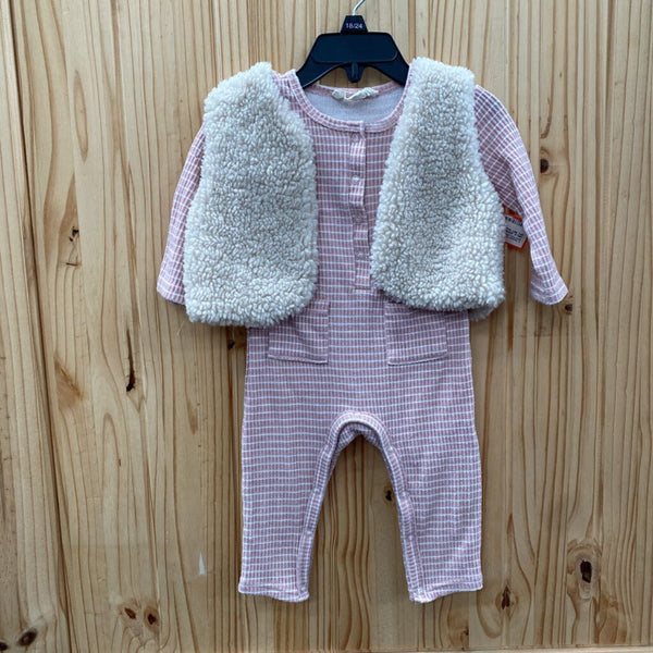 GIRLS JESSICA SIMPSON 2PC SET MAUVE/IVORY 6/9M