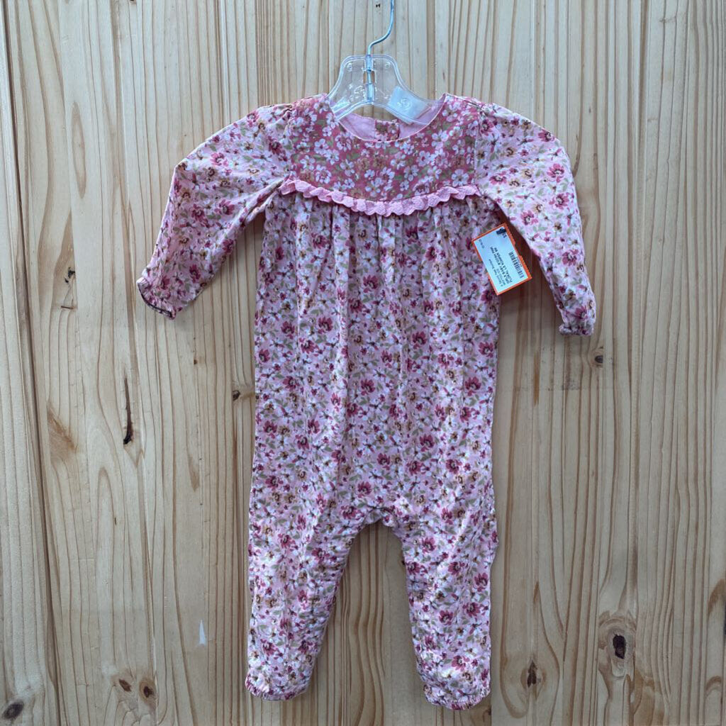 GIRLS BABY B'GOSH PINK FLORAL LS ROMPER 9M