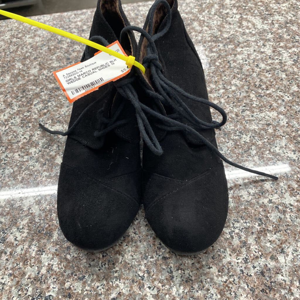 GIRLS MARCO REPUBLIC BLK WEDGE CASUAL SHOES 13