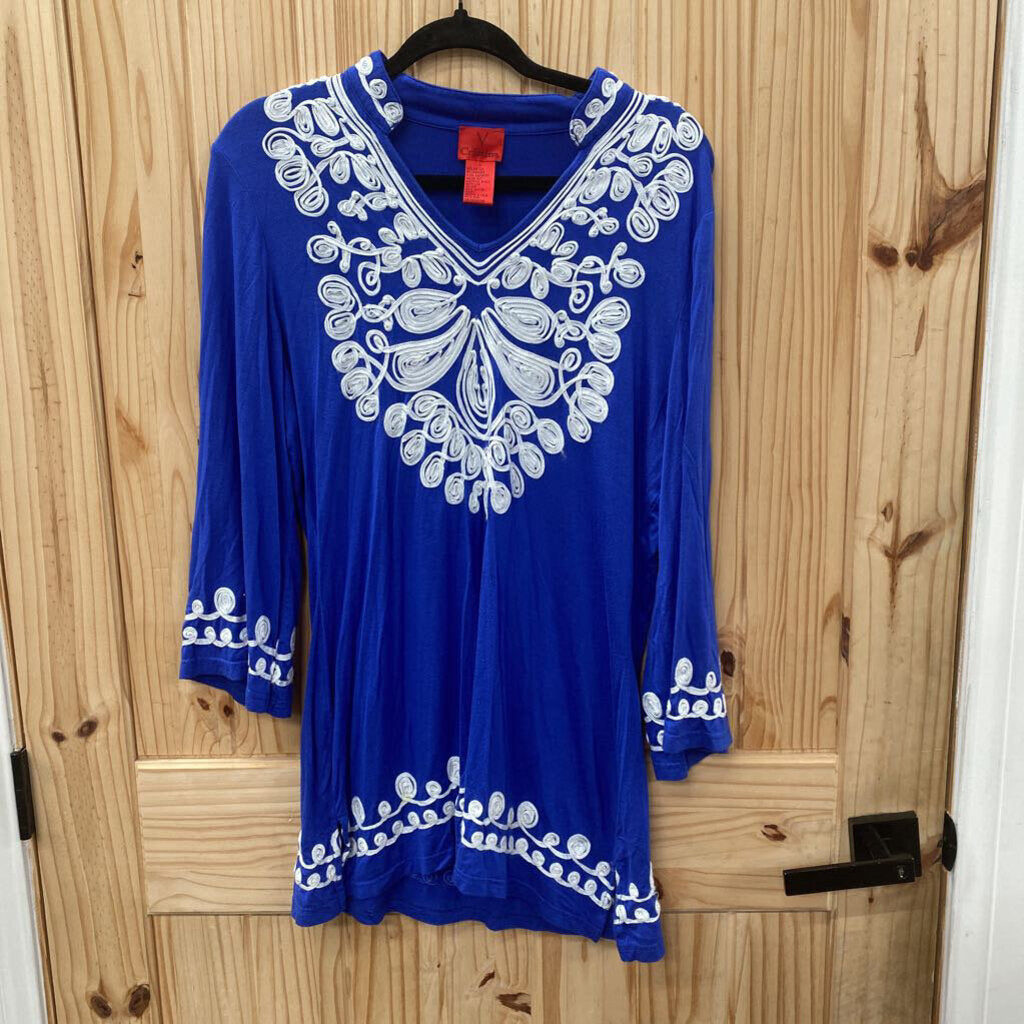 WOMENS V CRISTINA CASUAL TOP ROYAL BLUE/WHITE L