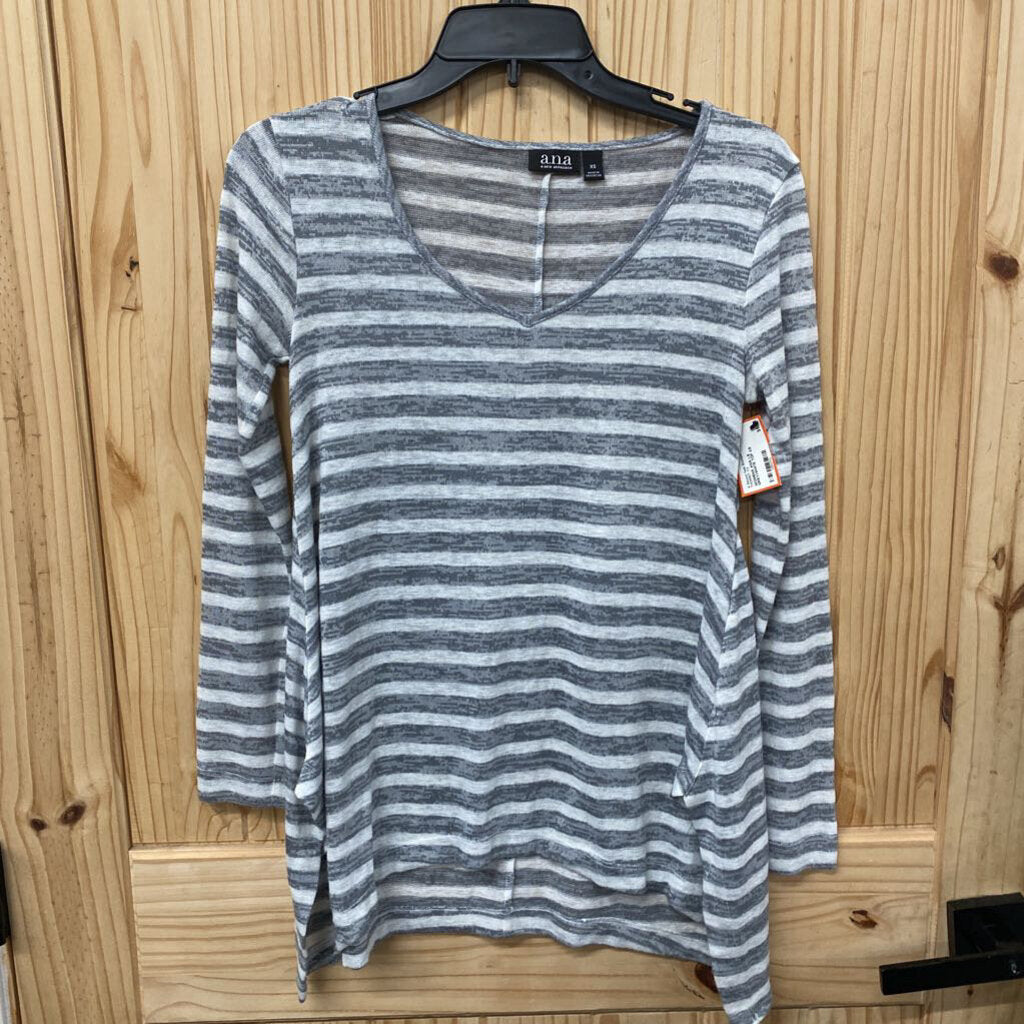 WOMENS ANA LS GREY/WHITE TOP XS