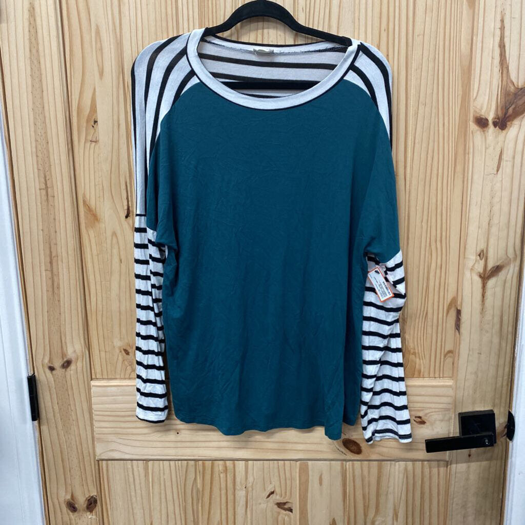 WOMENS LOVELY MELODY CASUAL TOP DK GREEN/WHITE/BLK L