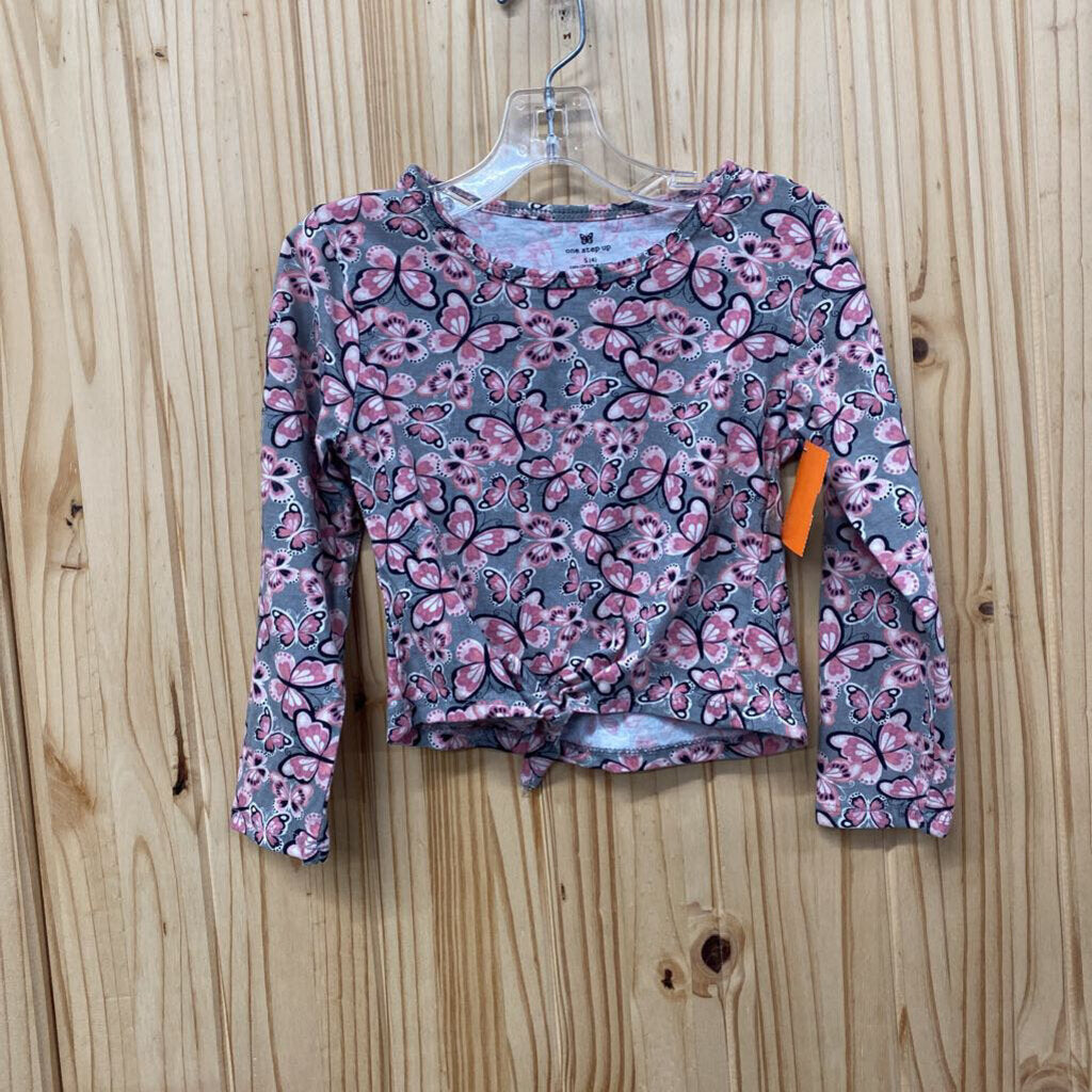 GIRLS ONE STEP UP GREY SHIRT W/PINK BUTTERFLIES S 4