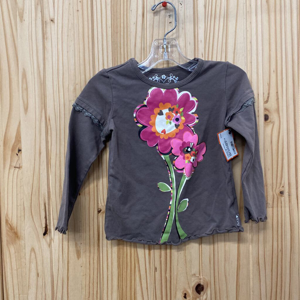 GIRLS PLACE BROWN LS SHIRT W/FLOWER 4T