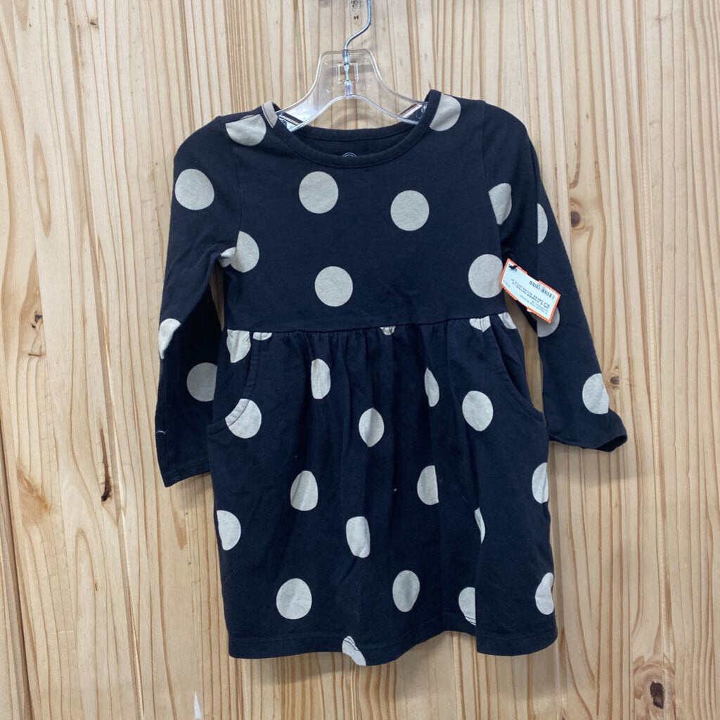 GIRLS WONDER NATION LS BLK DRESS W/TAN DOTS 2T