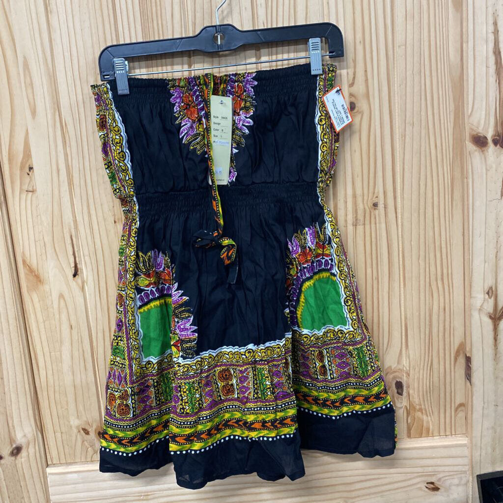 WOMENS FUNKY PEOPLE BLK/MULTI COLOR HALTER DRESS L NWT