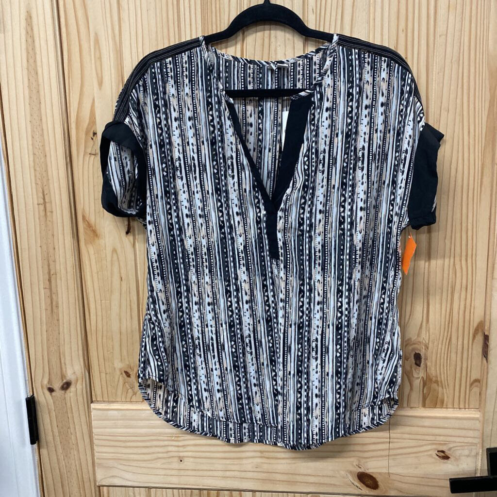 WOMENS CATO CASUAL TOP BLK/TAN M NWT