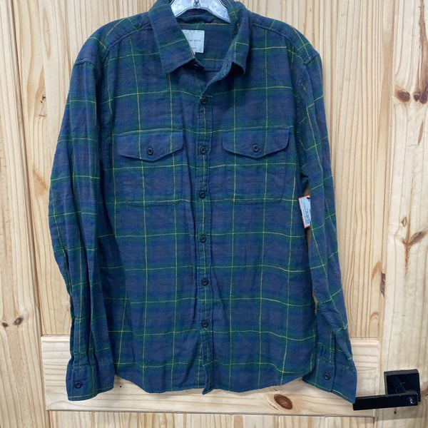MENS AMERICAN EAGLE LS PLAID SHIRT DK GREEN/YELLOW M