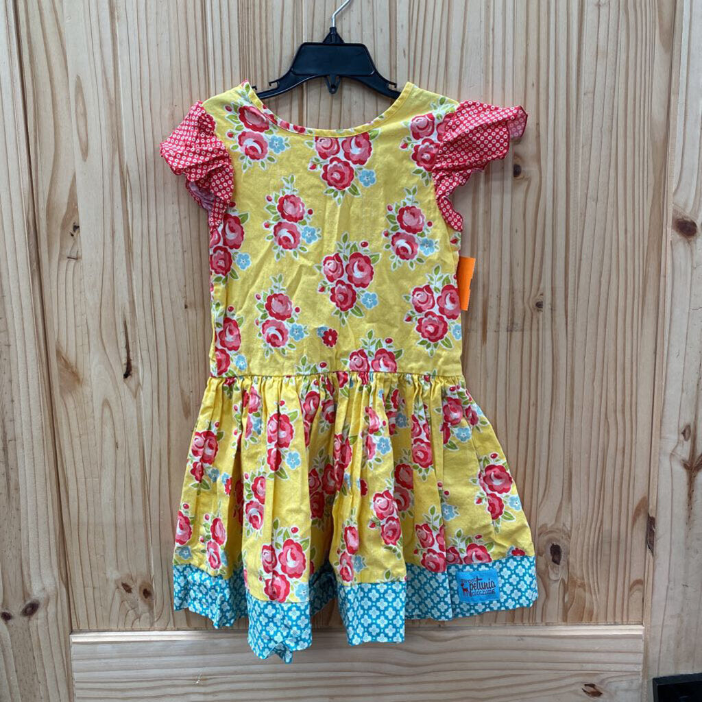 GIRLS SWEET PETUNIA YELLO/TURQUOISE FLORAL DRESS 5