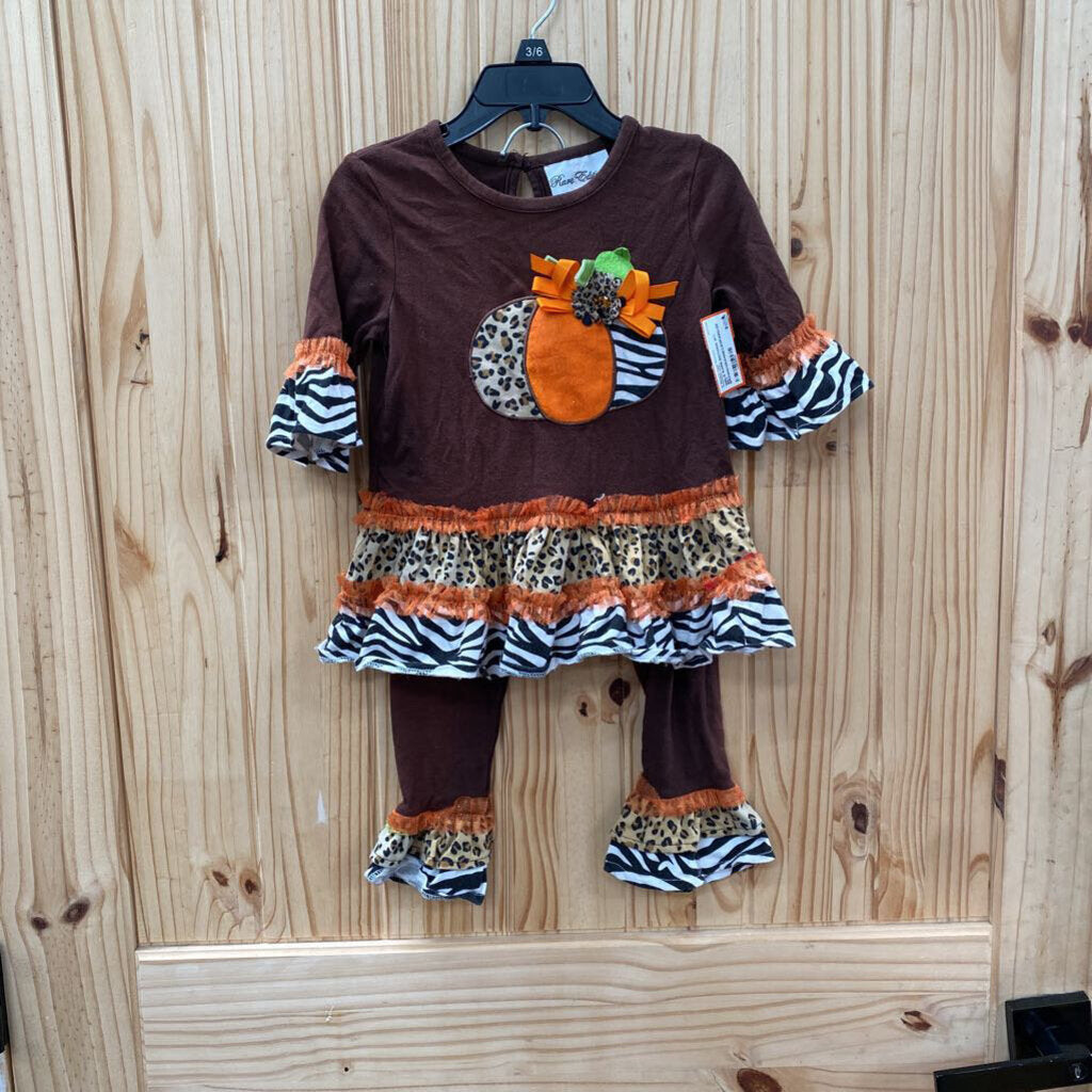 GIRLS RARE EDITIONS 2PC SET BROWN/ORANGE/LEOPARD/ZEBRA W/PUMPKIN 2T