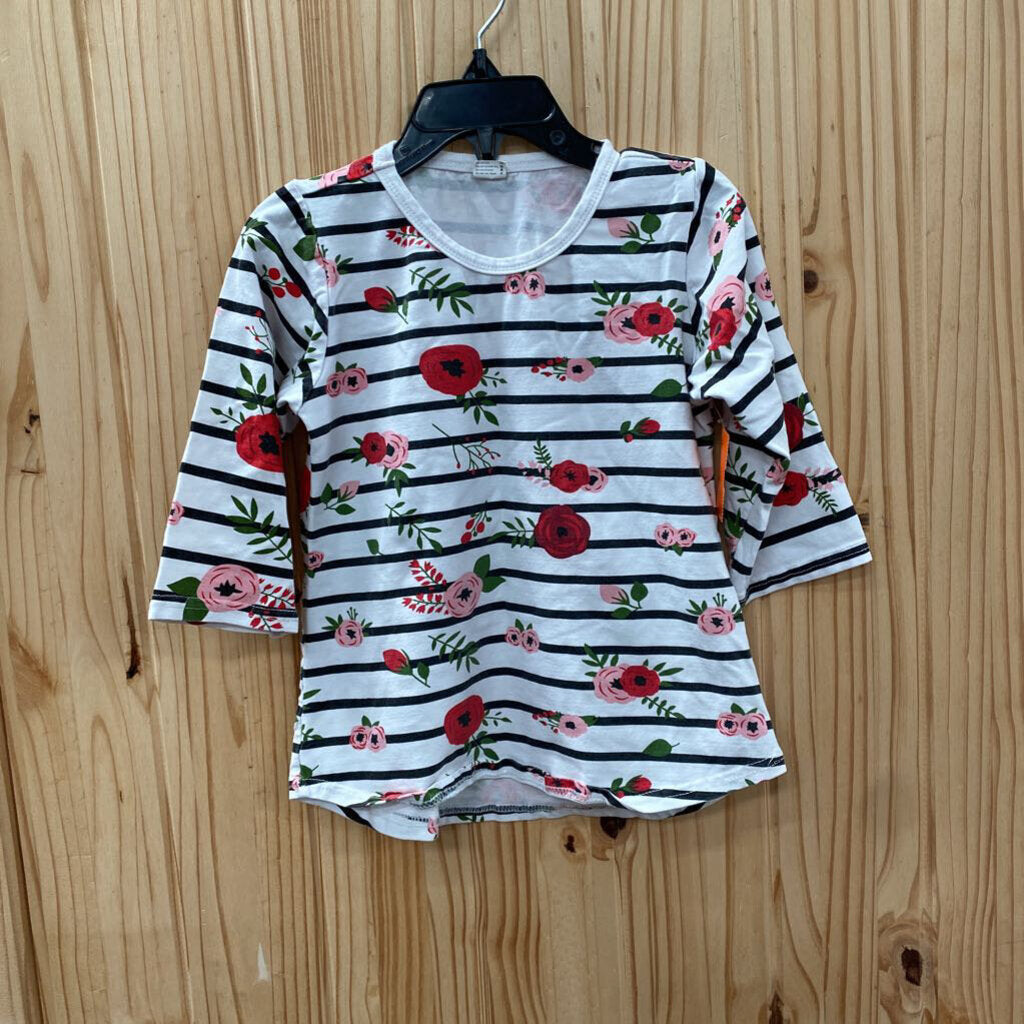 GIRLS WHITE FLORAL SHIRT W/BLK STRIPES XL 5