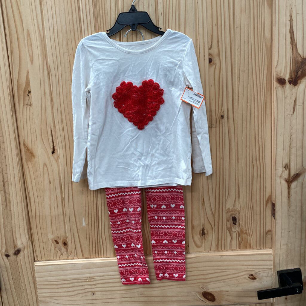 GIRLS PLACE 2PC SET RED/WHITE W/HEART 5T