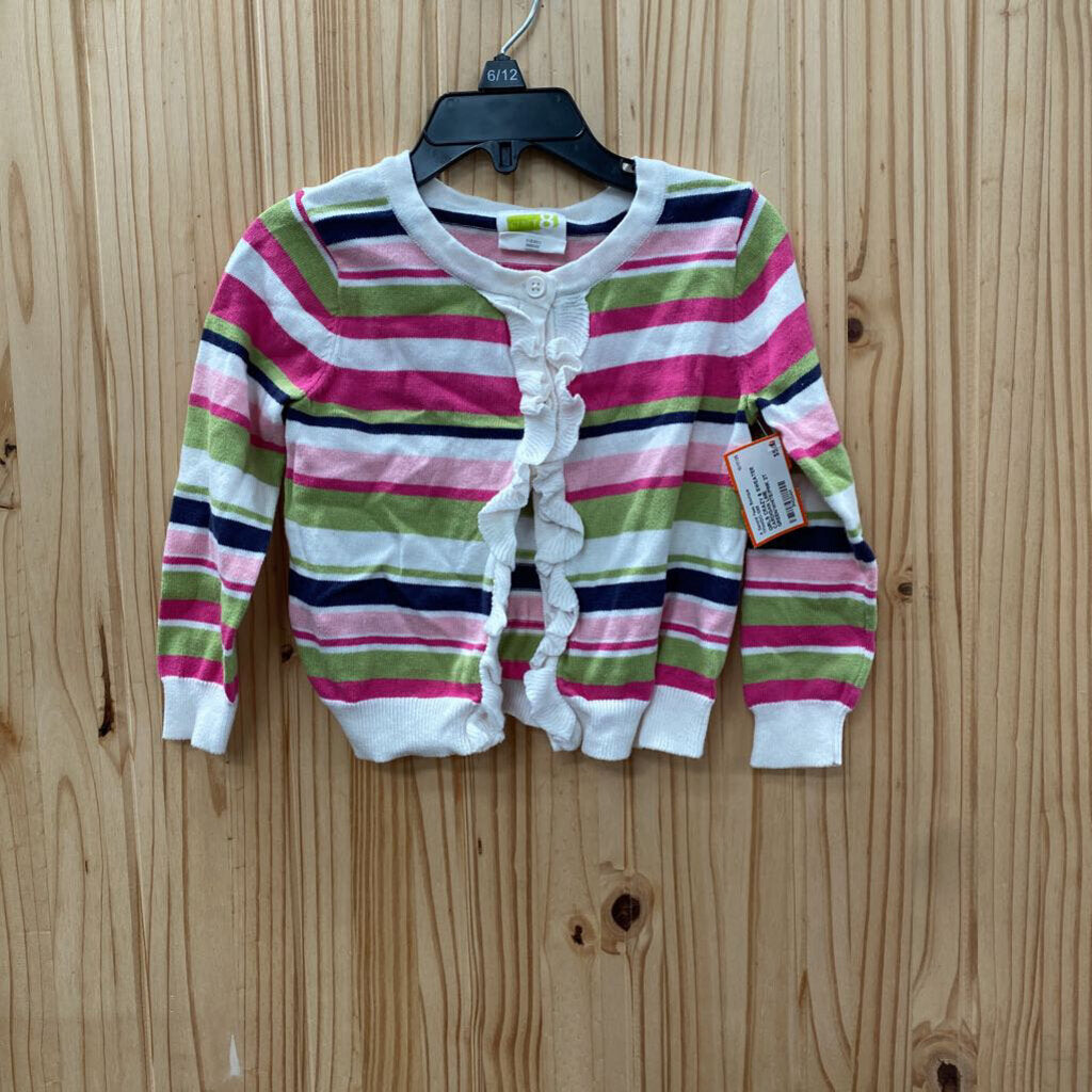 GIRLS CRAZY 8 SWEATER CARDIGAN LIME GREEN/WHITE/PINK 2T