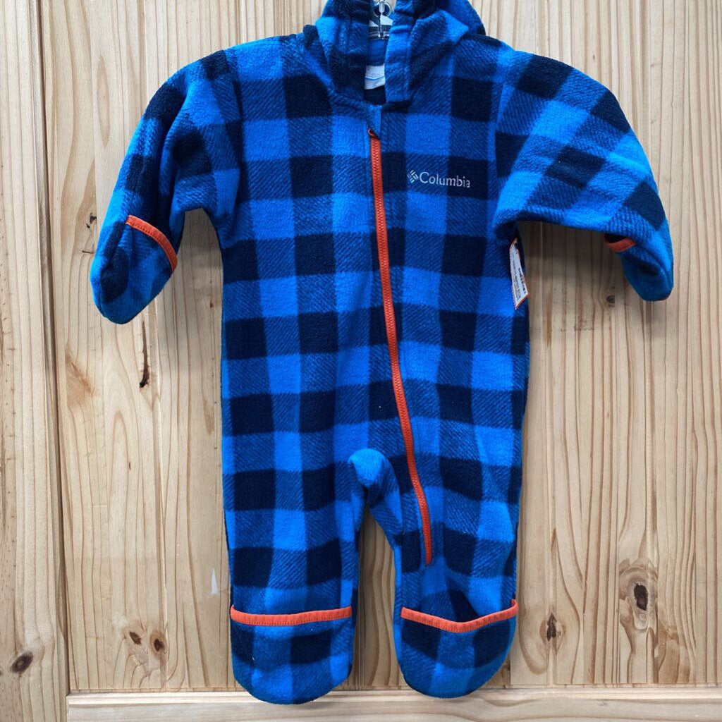 BOYS COLUMBIA FLEECE PLAID ROMPER BLUE/BLK 12M