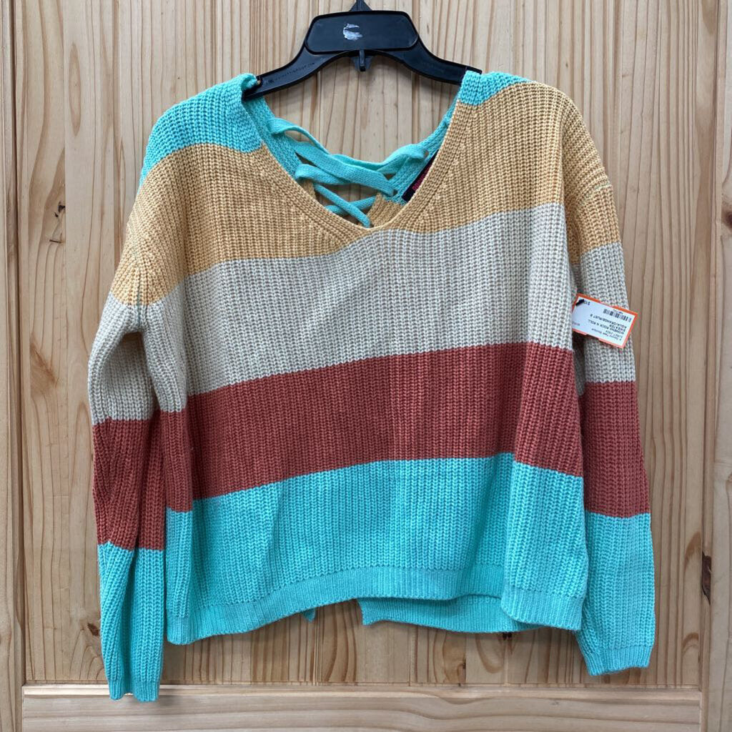 WOMENS ROCK N ROLL SWEATER AQUA/ORANGE/RUST S