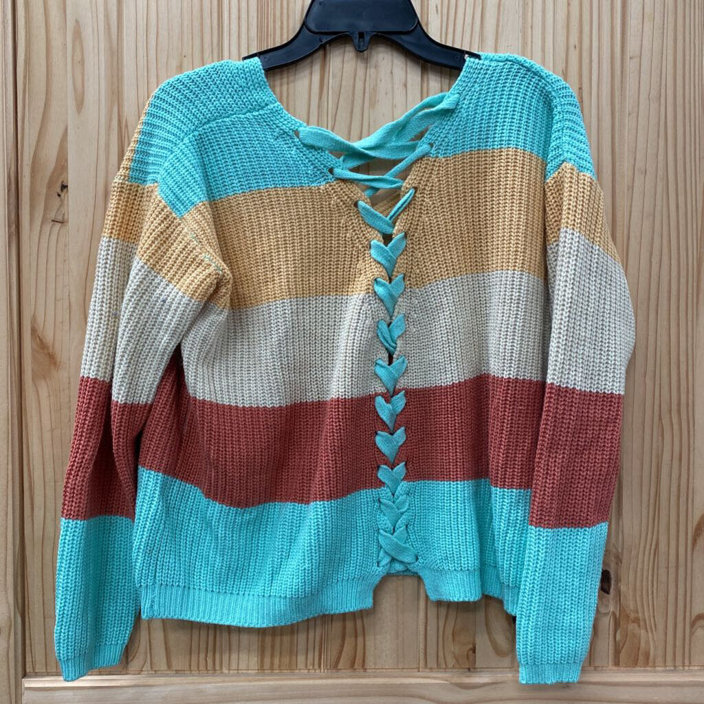 WOMENS ROCK N ROLL SWEATER AQUA/ORANGE/RUST S