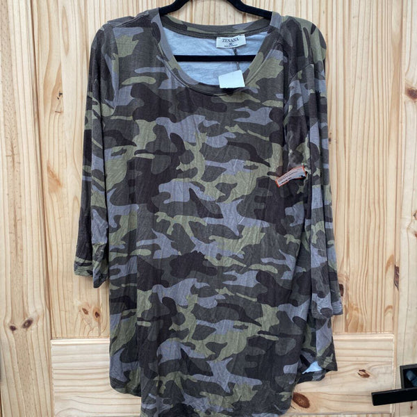 WOMENS ZENANA BROWN CAMO TOP XL NWT