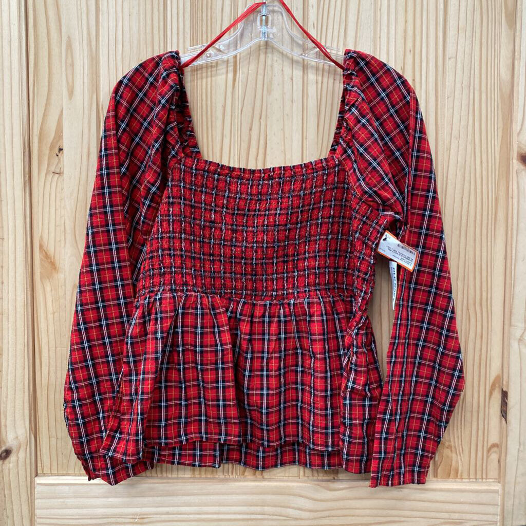 WOMENS OLD NAVT RED PLAID CASUAL TOP L NWT