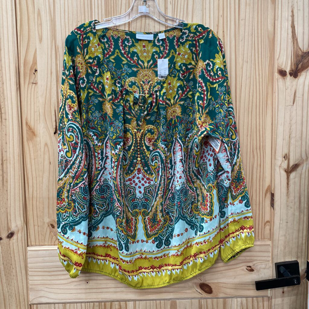 WOMENS NEW YORK & COMPANY CASUAL TOP GREEN/YELLOW/RED XL NWT