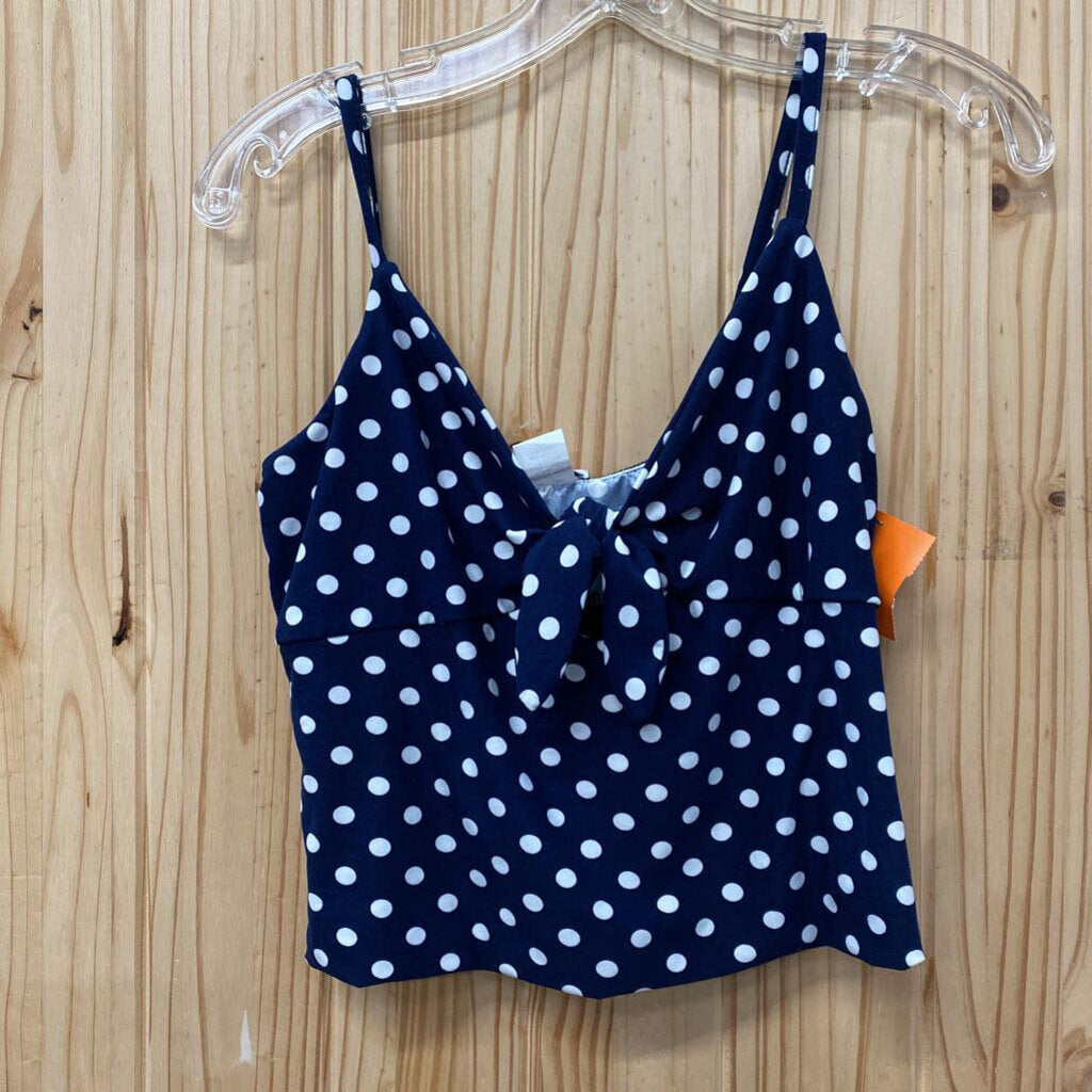 WOMENS TMG NAVY BLUE SL TOP W/WHITE DOTS L NWT