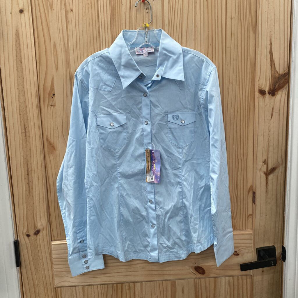 WOMENS PANHANDLE LT BLUE SNAP UP SHIRT L NWT