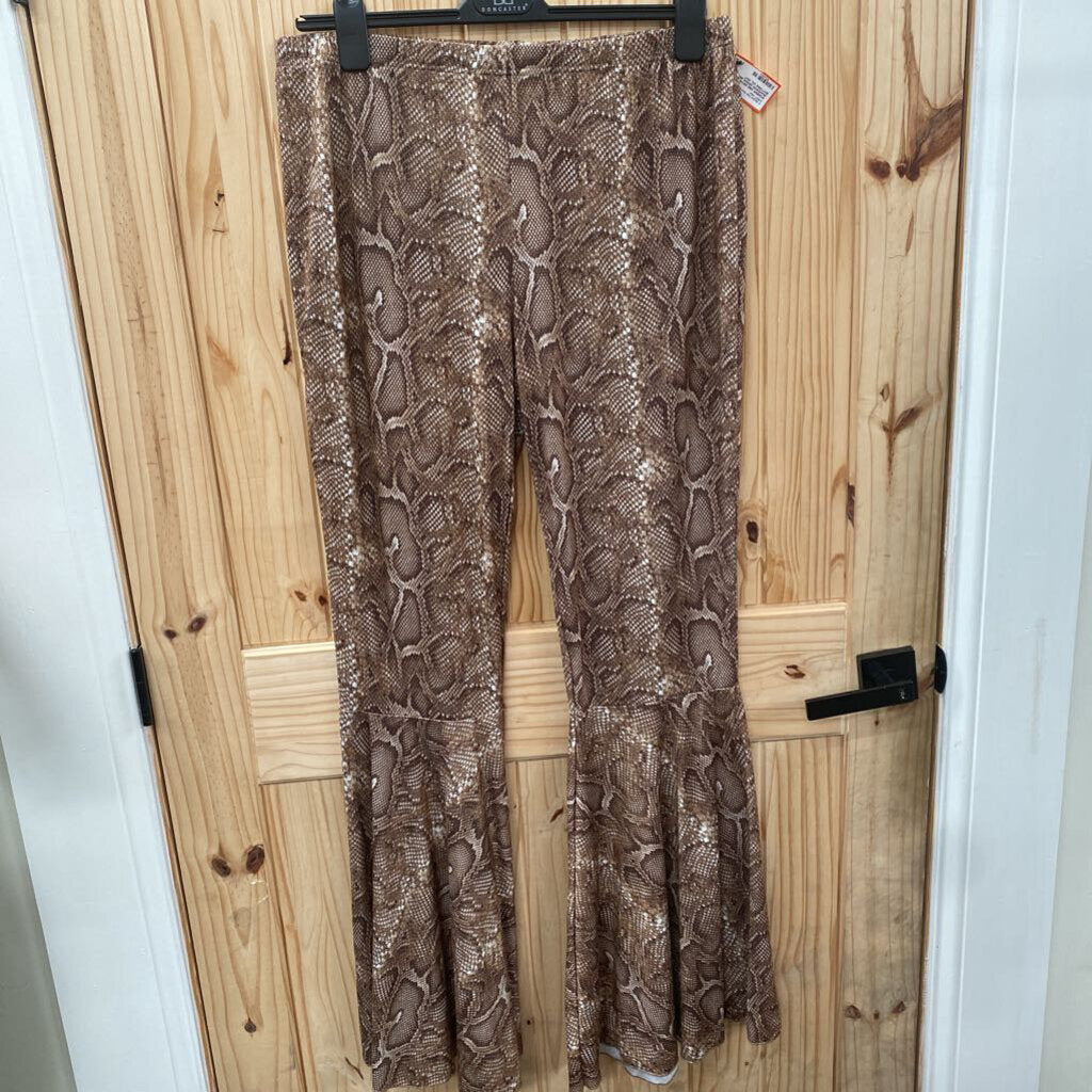WOMENS G&E BROWN SNAKESKIN DESIGN BELL BOTTOMS 2XL NWT