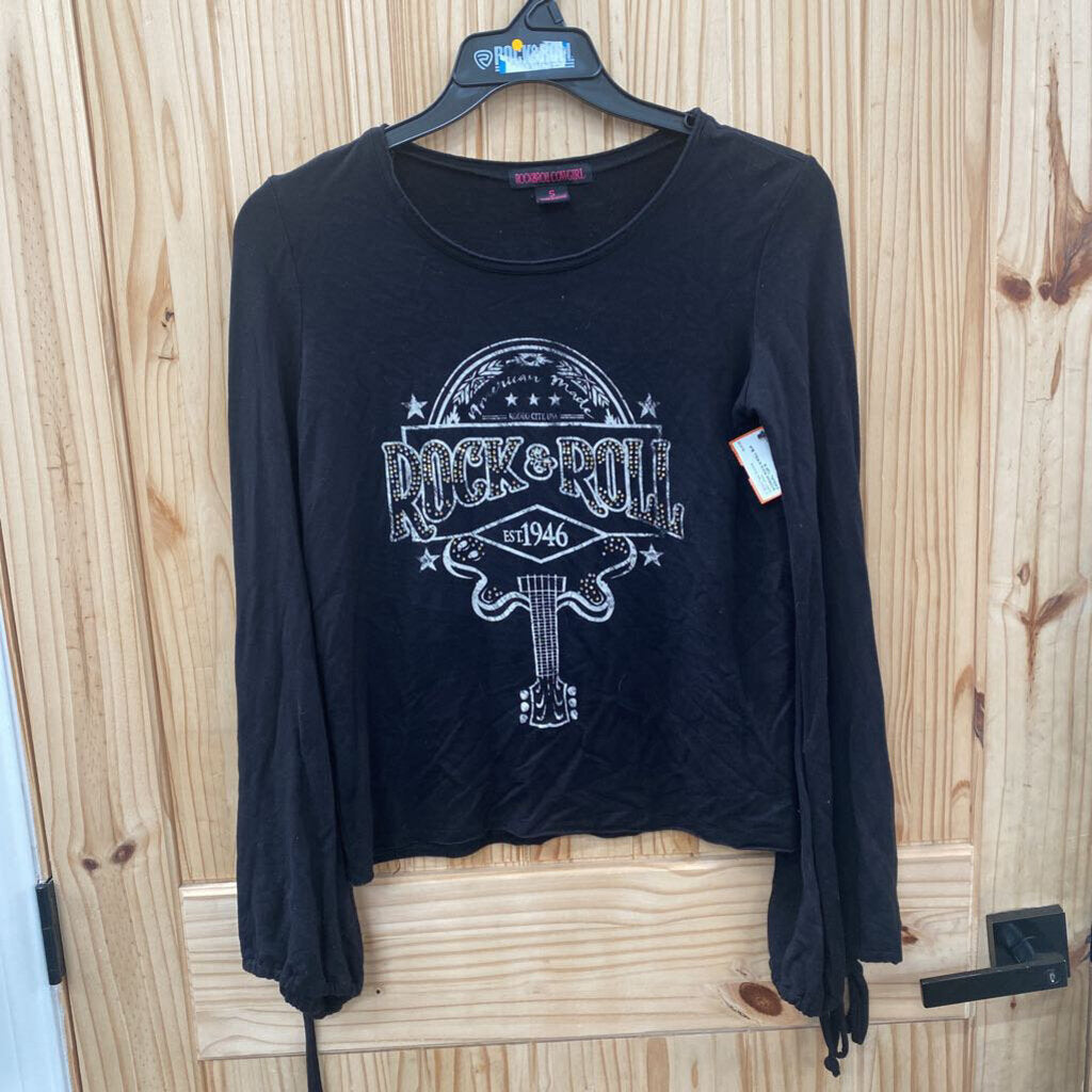 WOMENS ROCK N ROLL BLK CASUAL TOP S