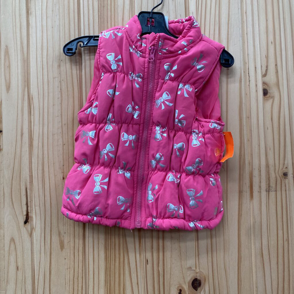 GIRLS HEALTHTEX PINK VEST W/SILVER BOWS 3T