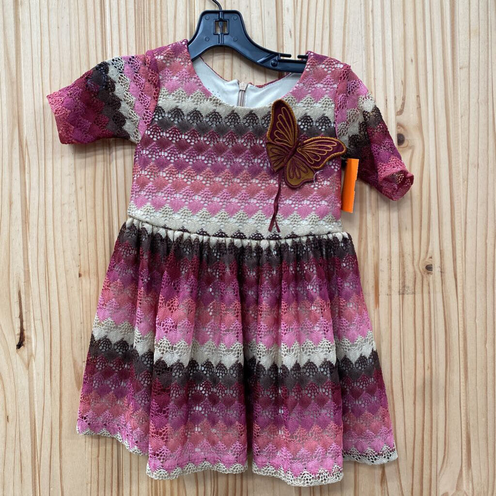 GIRLS MARMELLATA CASUAL DRESS WINE/PINK/BROWN/TAN 2T