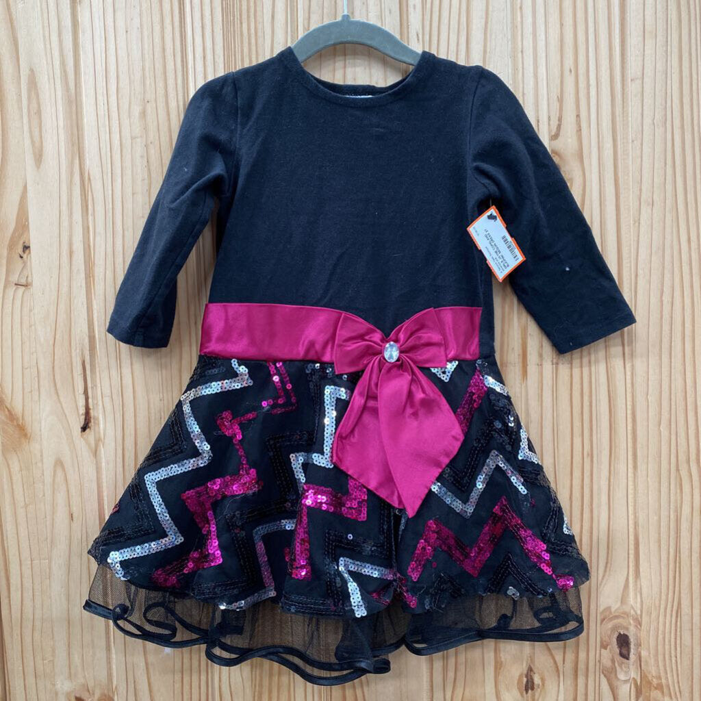 GIRLS JAYNE COPELAND BLK/PINK SEQUIN DRESS 2T