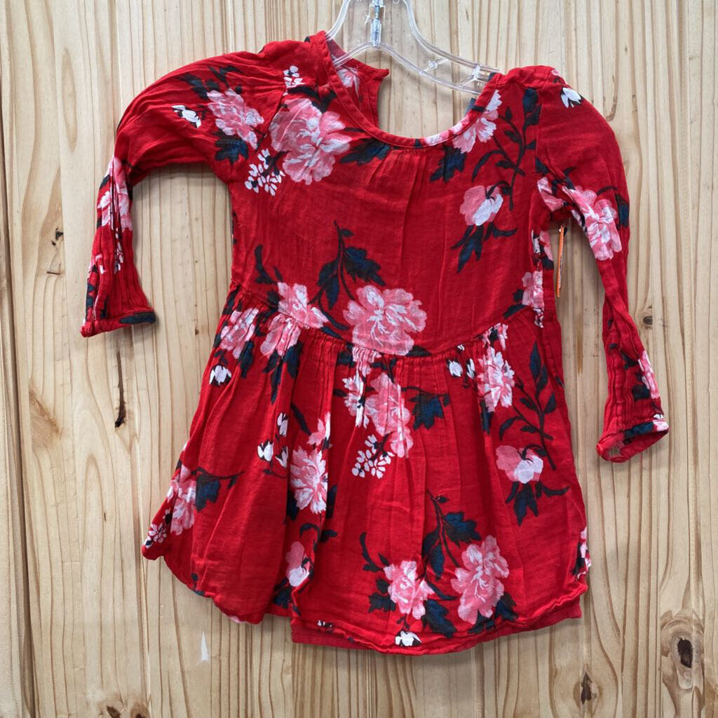 GIRLS OLD NAVY RED FLORAL DRESS 3T