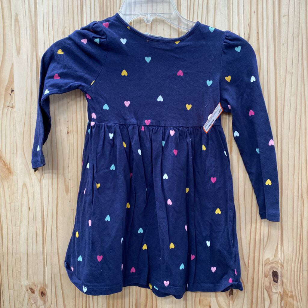 GIRLS H&M LS BLK DRESS W/MULTI COLOR HEARTS 5T/6