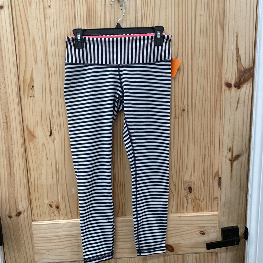 WOMENS LULULEMON BLK/WHITE STRIPE LEGGINGS W/CORAL INSIDE 6