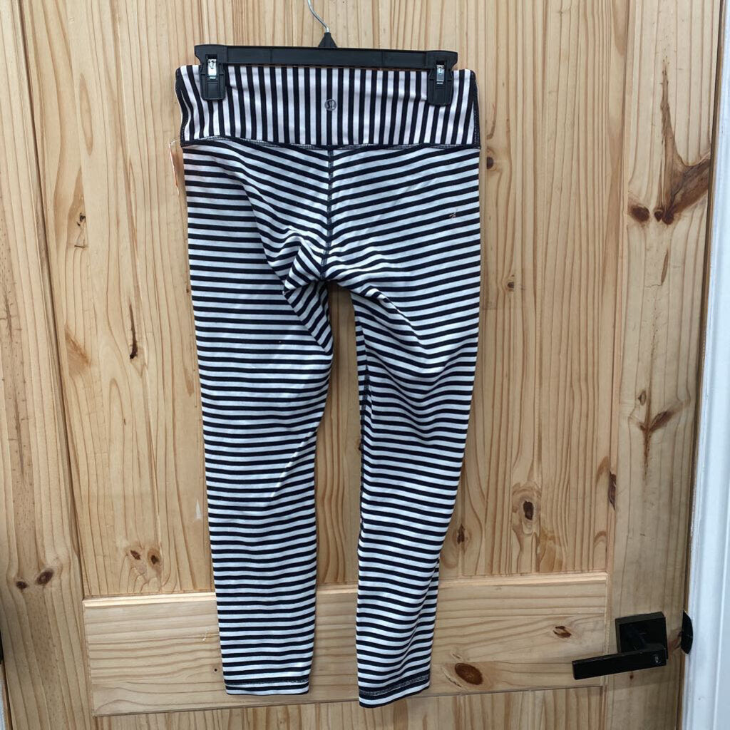WOMENS LULULEMON BLK/WHITE STRIPE LEGGINGS W/CORAL INSIDE 6