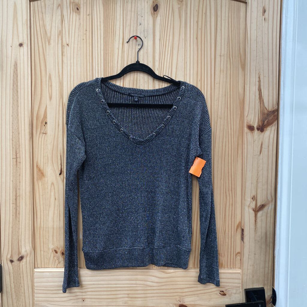 WOMENS SIGNATURE STUDIO CASUAL TOP BLK/SILVER S