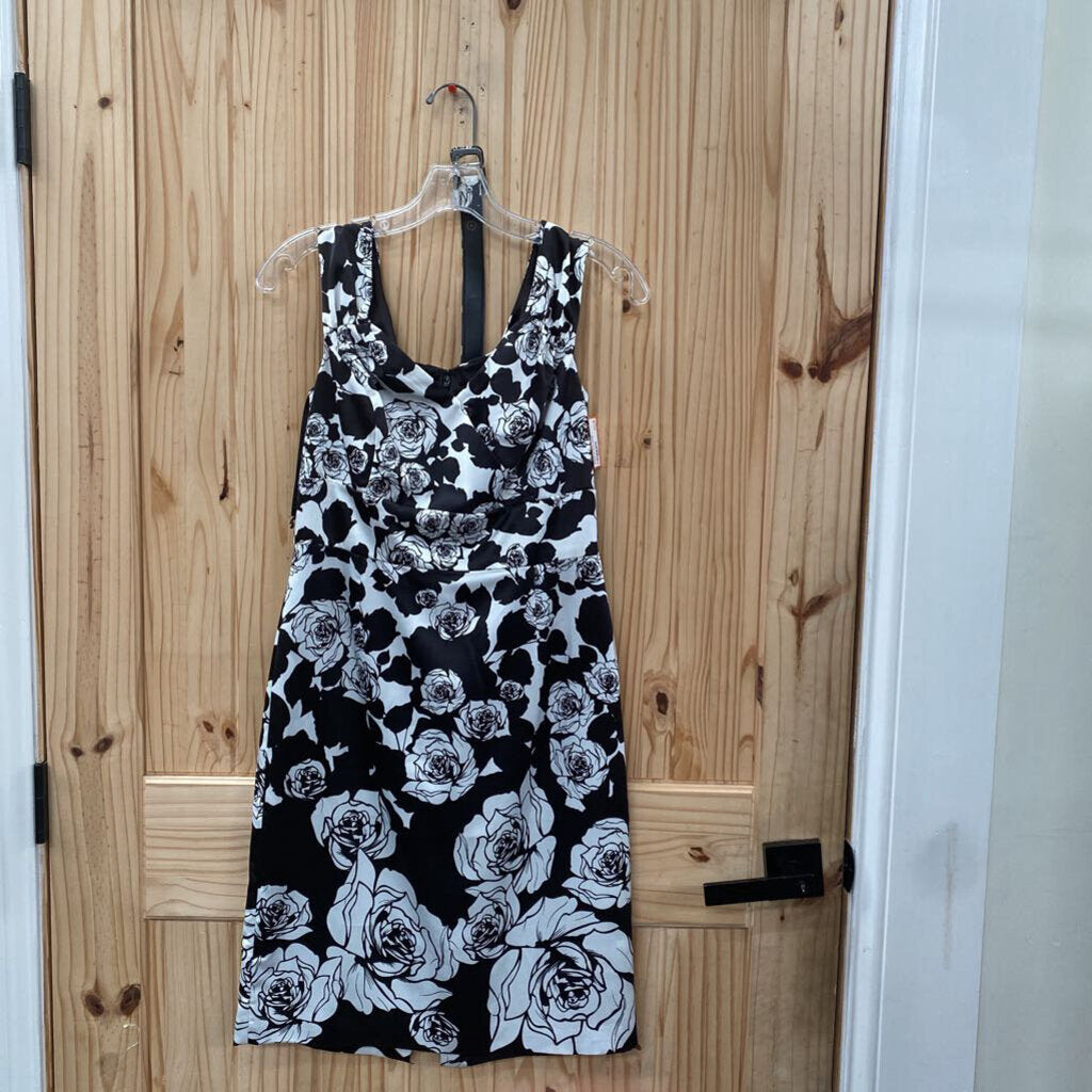 WOMEN WHITE HOUSE BLACK MARKET CASUAL DRESS SL BLK/WHITE W/ROSES 4
