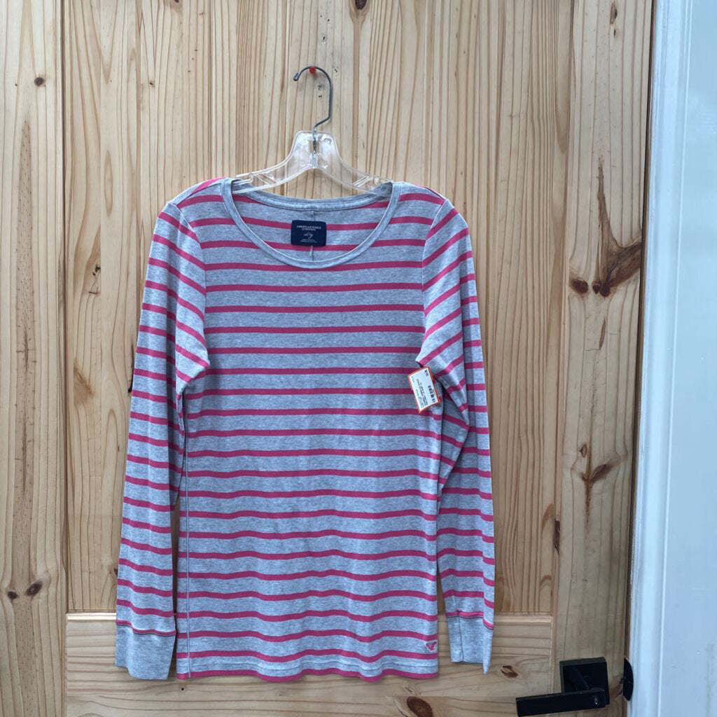 WOMENS AMERICAN EAGLE PINK/GREY LS SHIRT XL