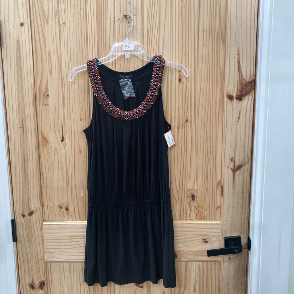 WOMENS WHITE HOUSE BLACK MARKET CASUAL SL DRESS BLK W/BEADS S