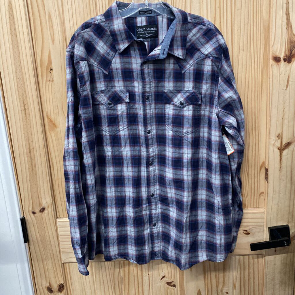 MENS CODY JAMES PLAID LS BUTTON UP SHIRT BLK/WHITE/WINE 2XL