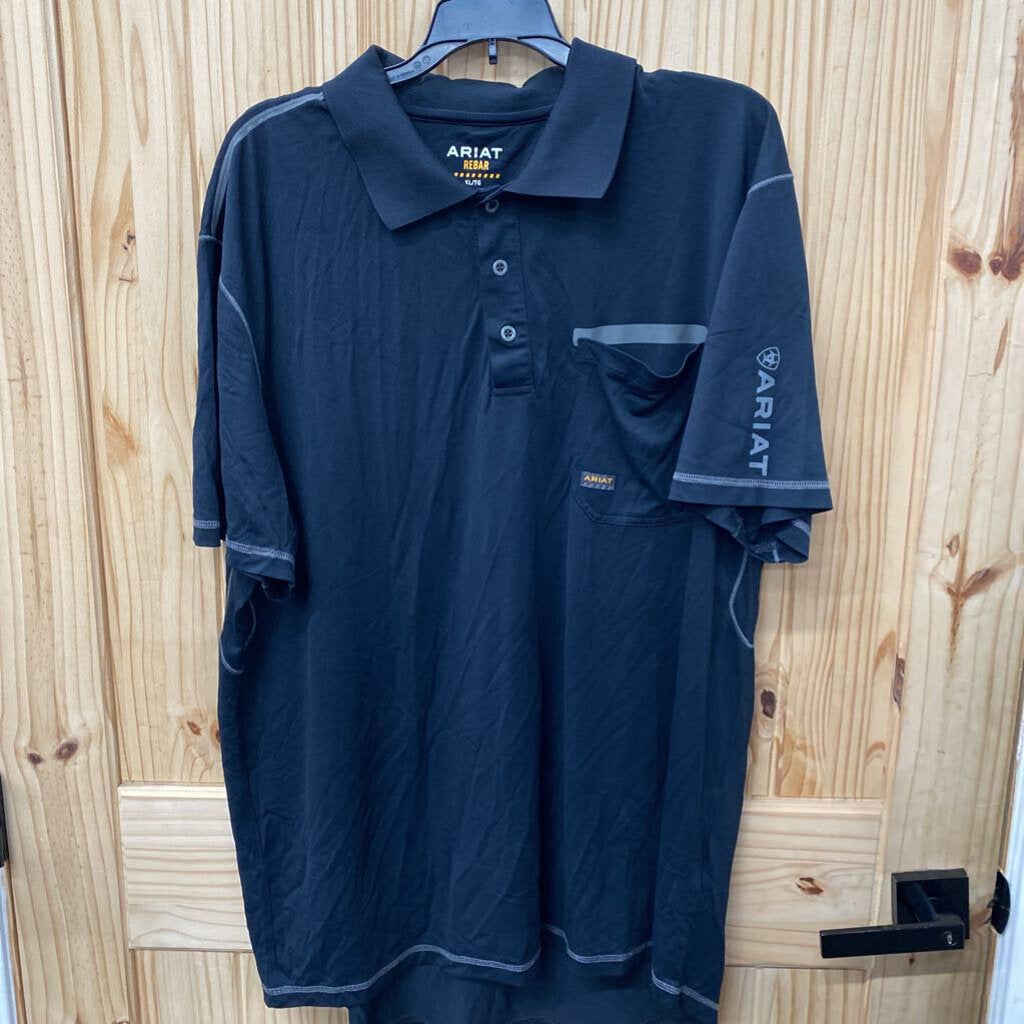 MENS ARIAT REBAR BLK POLO SHIRT XL