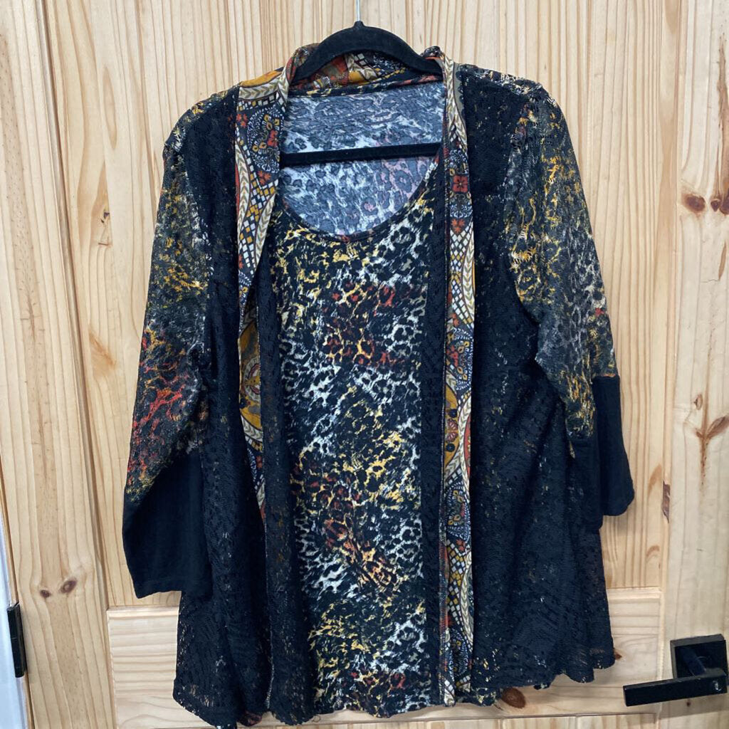 WOMENS MULTIPLES CASUAL TOP BLK/WHITE/YELLOW L