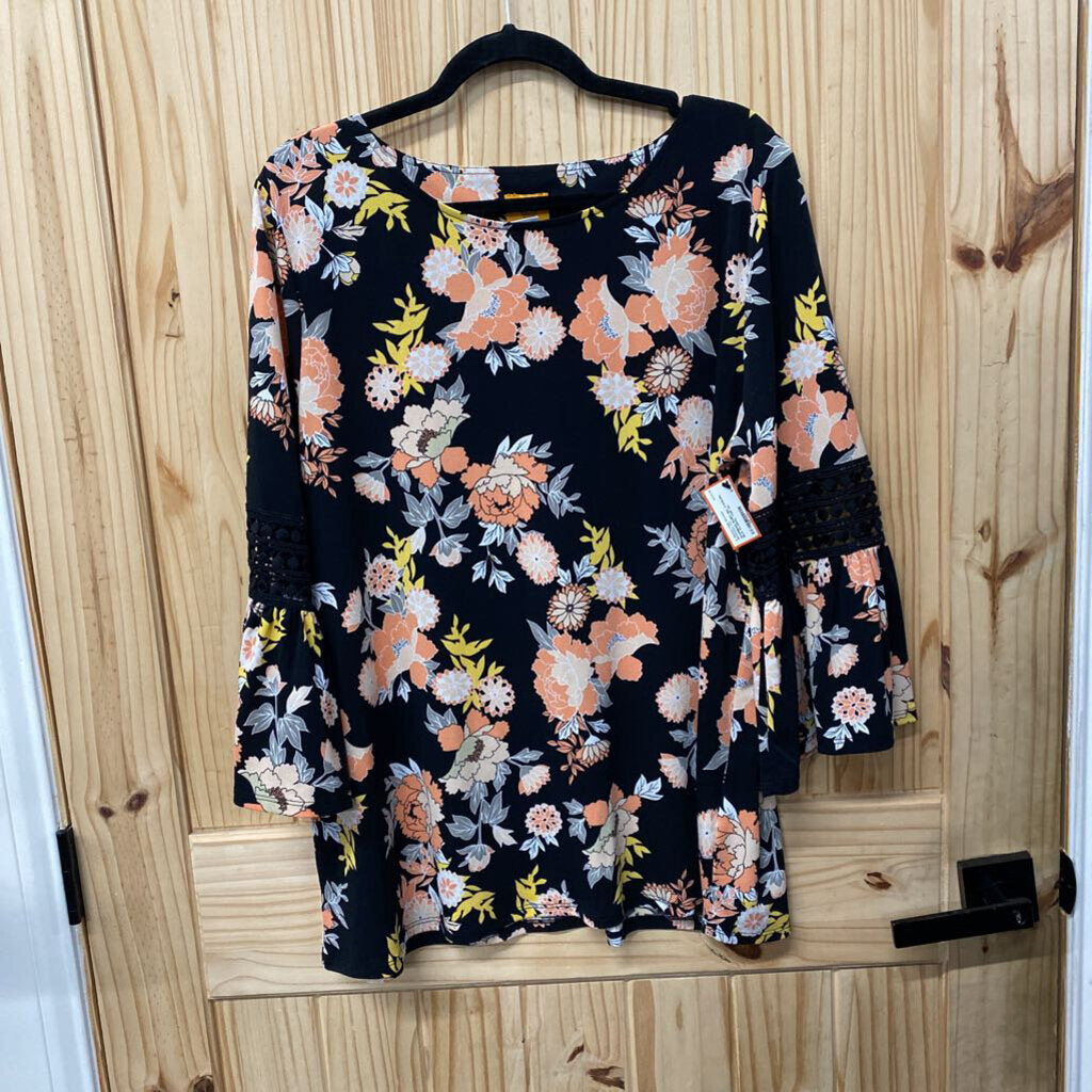 WOMENS RUBY RD. CASUAL BLK FLORAL TOP XL