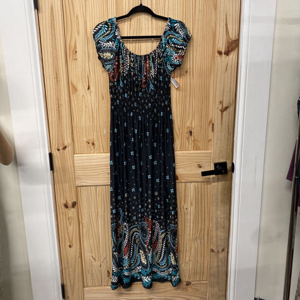 WOMENS HYPNOTIK CASUAL DRESS TURQUOISE/BLK/BURNT ORANGE PAISLEY DESIGN XL