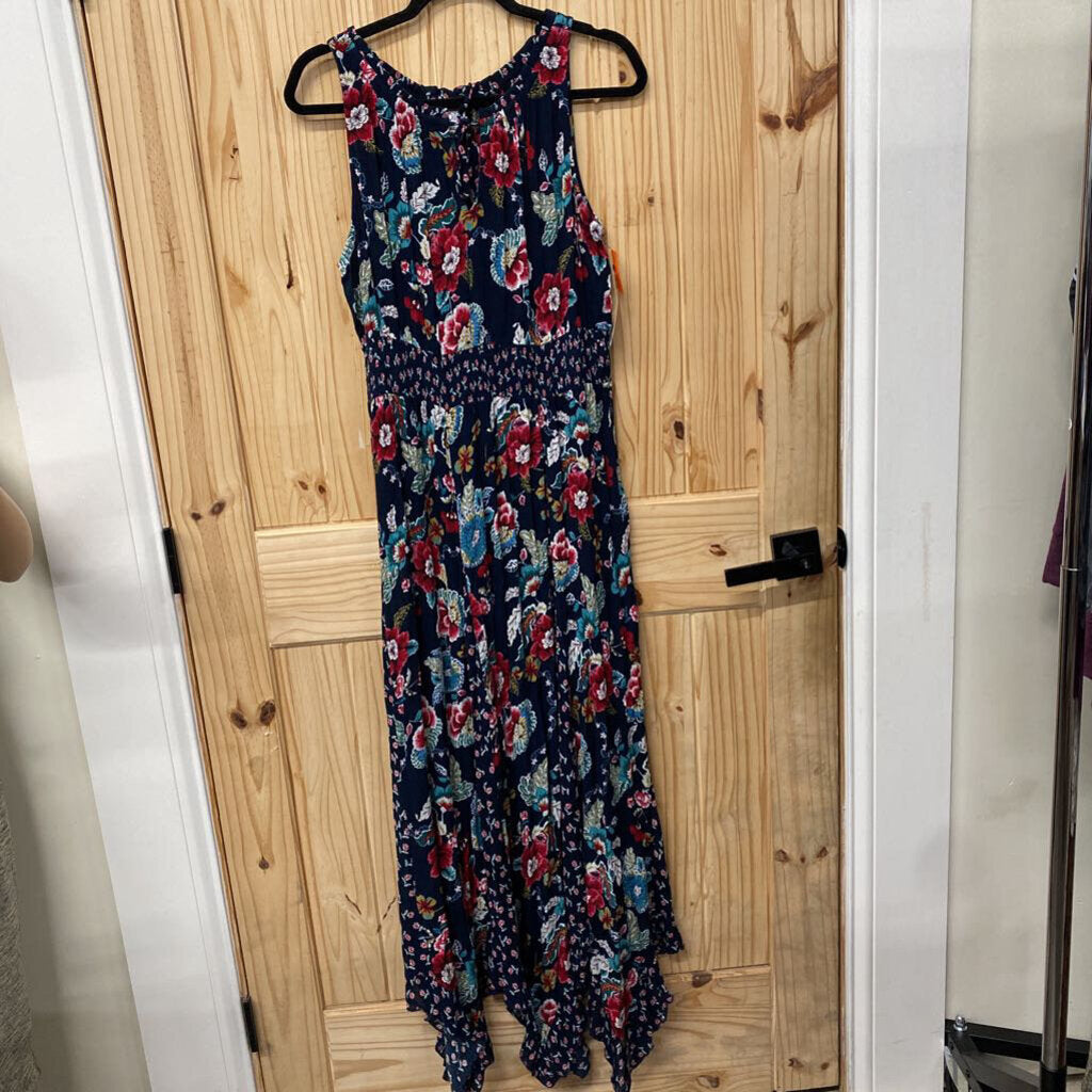 WOMENS LILA NAVY BLUE FLORAL SL DRESS L NWT